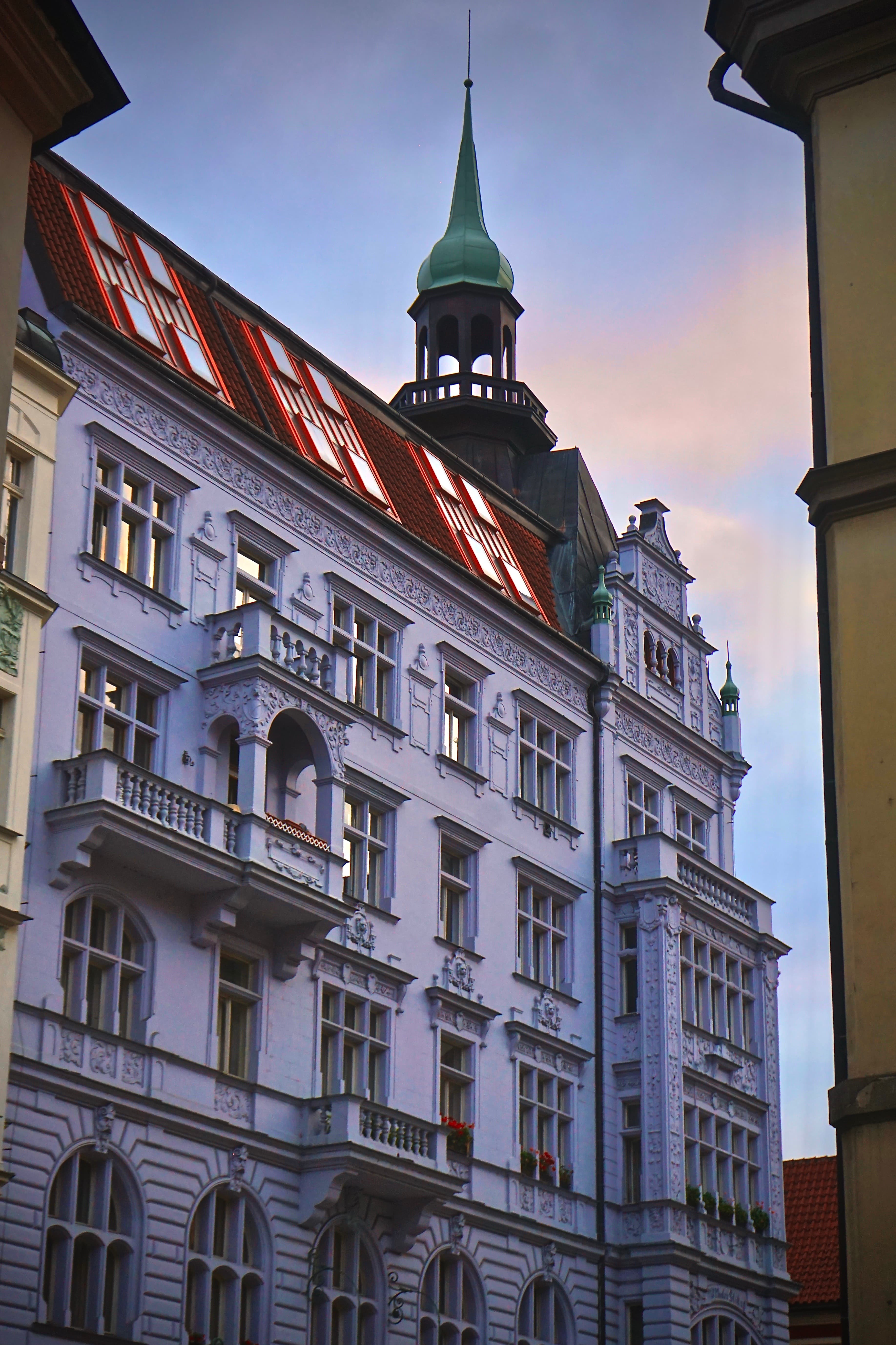 Ornate white and blue building façade