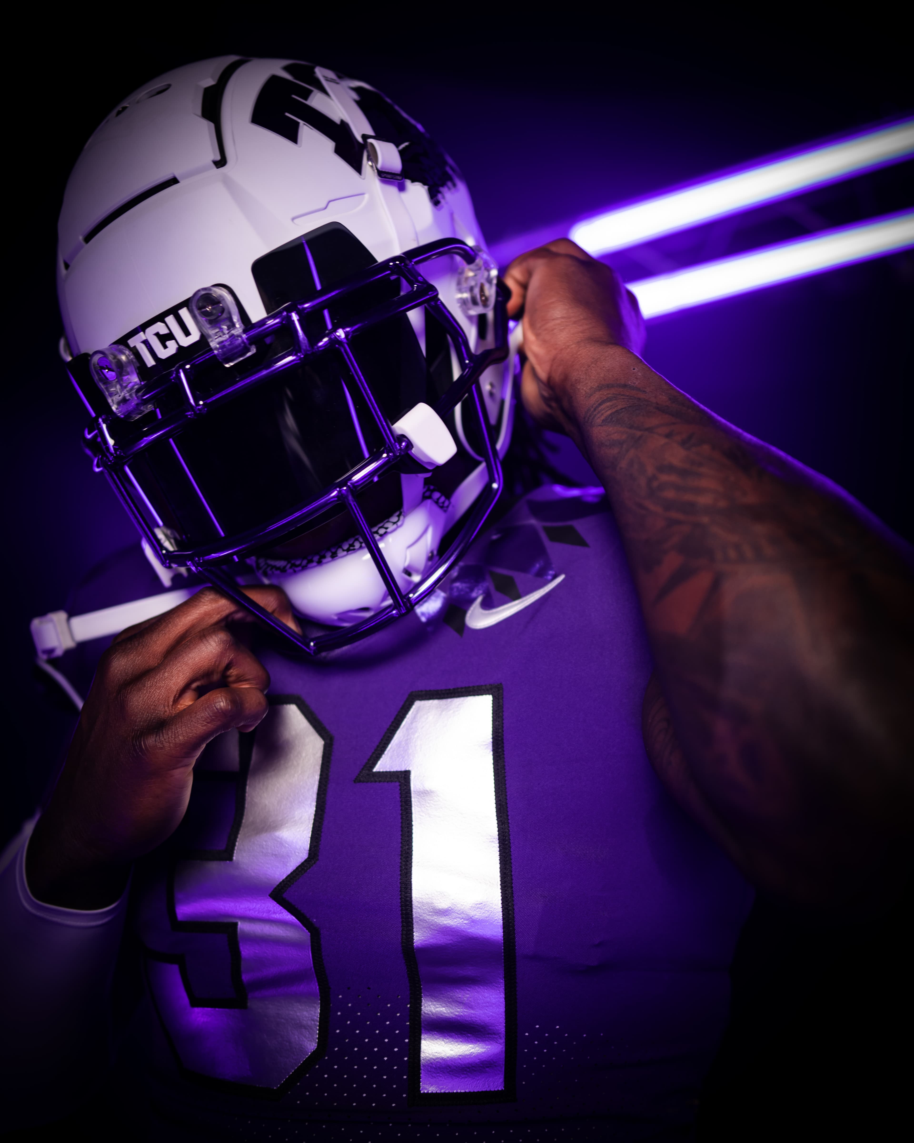 TCU player in white uniform portrait
