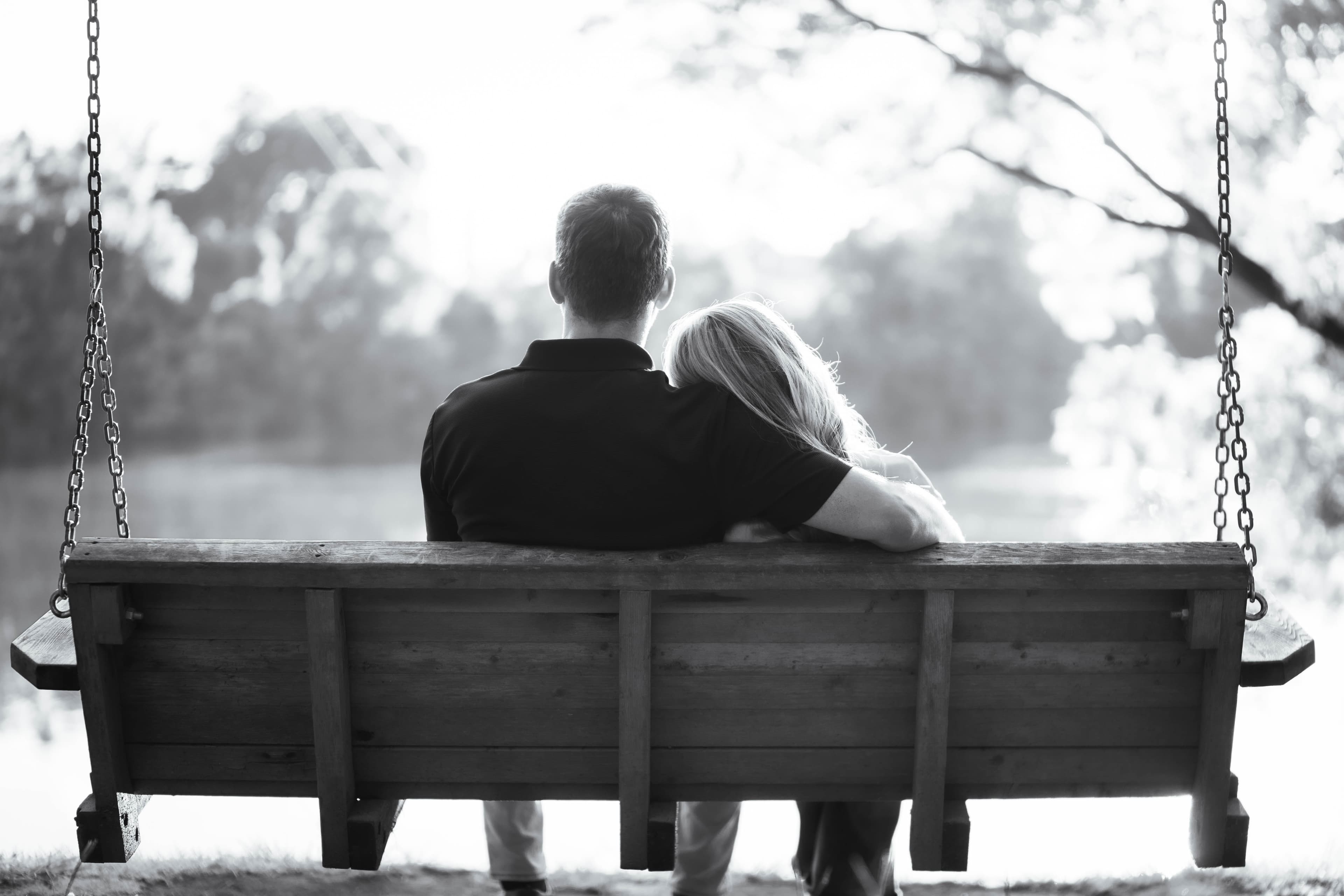 Black and white horizontal engagement photograph